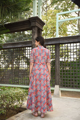 Twirl In Pink Pure Handblock Long Summer Dress