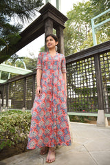 Twirl In Pink Pure Handblock Long Summer Dress
