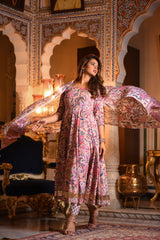Beige Beauty Handblock Anarkali Suit Set