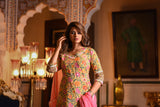 Sunshine Lace Detail Suit Set With Solid Pink Chiffon Dupatta
