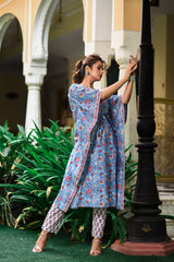 Baby Blue Cotton Kaftan And Bottom Set