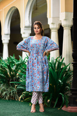 Baby Blue Cotton Kaftan And Bottom Set