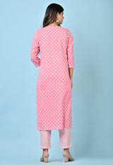 Beautiful Rose Pink handblock Print Kurta With Pant Only