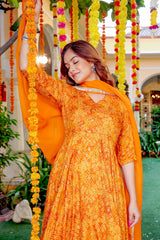 Honey Yellow Bandhani Anarkali Suit Set