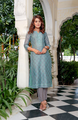 Cyan Dreams Chanderi Relaxed Fit Suit Set