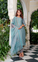 Cyan Dreams Chanderi Relaxed Fit Suit Set