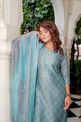 Cyan Dreams Chanderi Relaxed Fit Suit Set