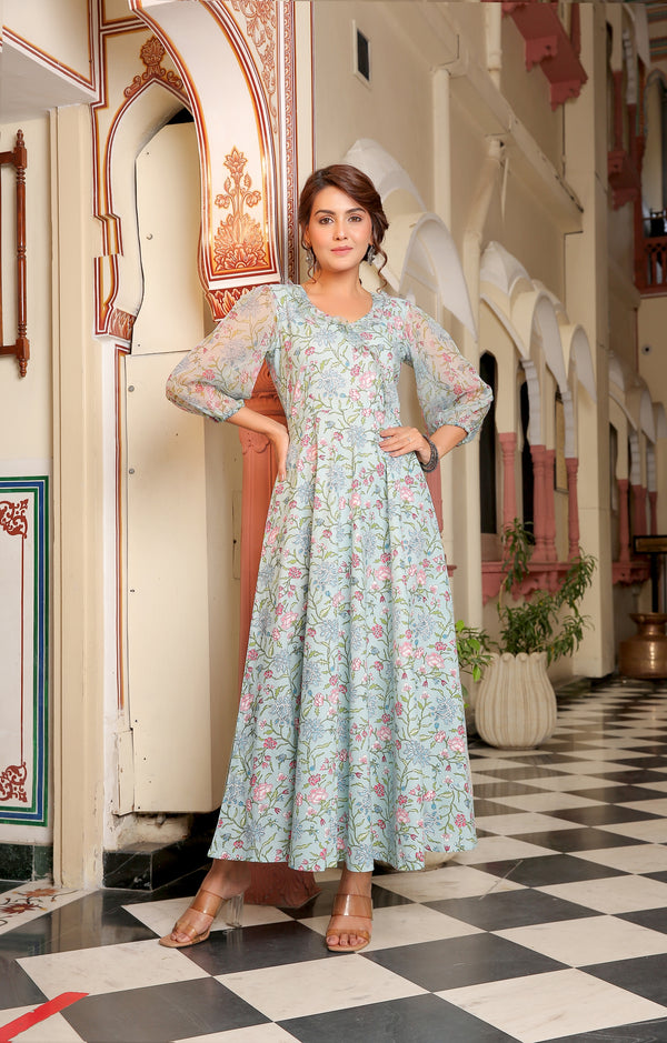 Atasi Long Sleeves Floral Cotton Dress