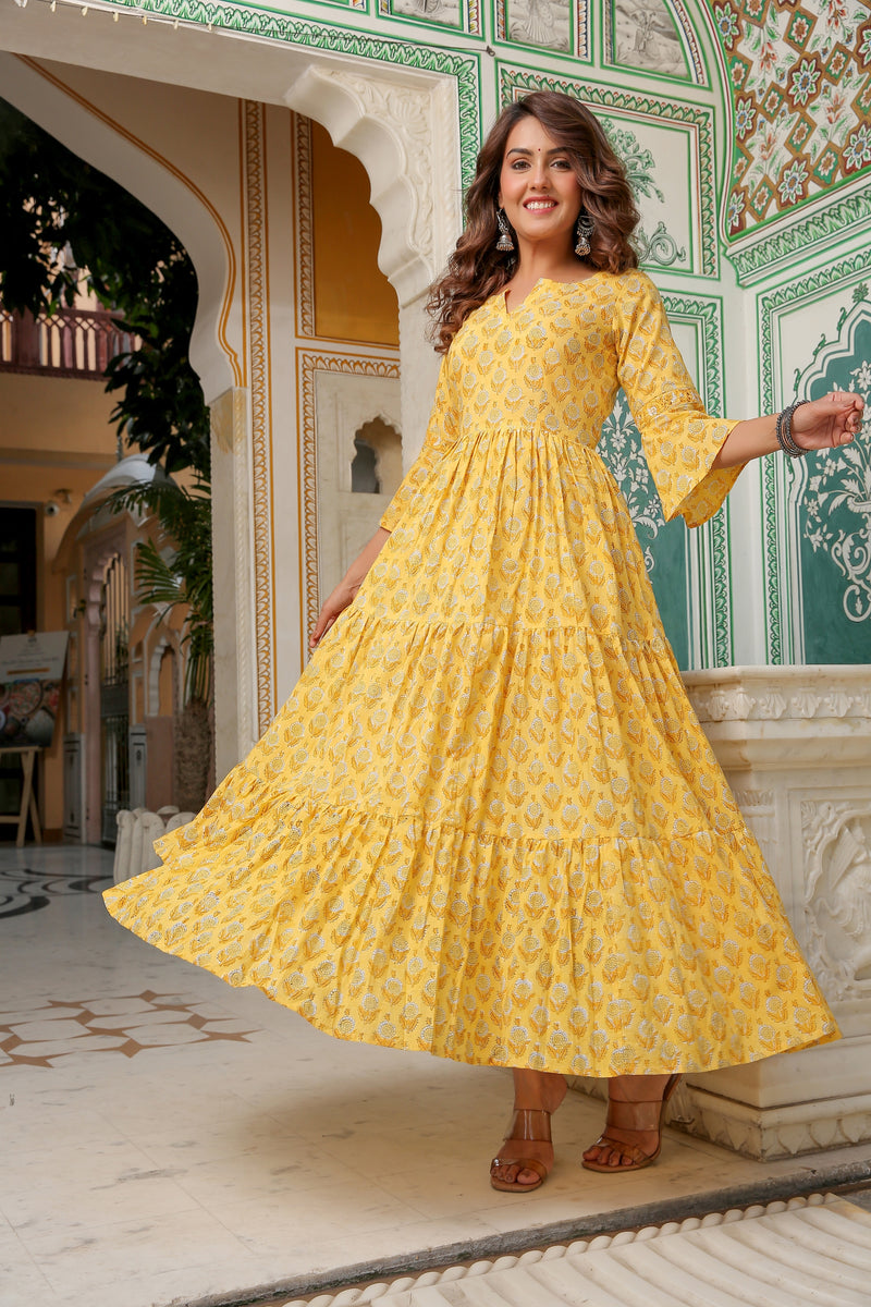 Yellow Magic Tier Long Gown Dress