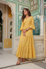 Yellow Magic Tier Long Gown Dress