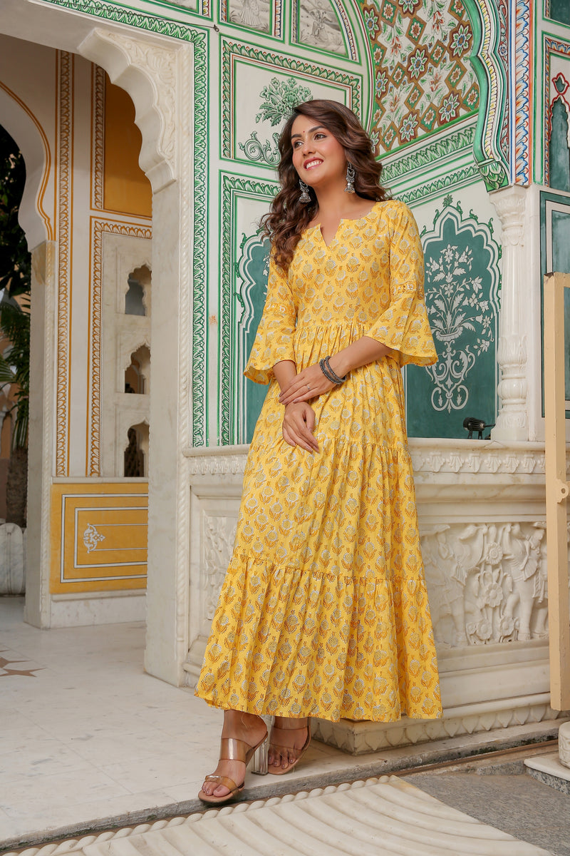 Yellow Magic Tier Long Gown Dress