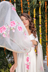 Snow White Muslin Silk Anarkali Suit Set