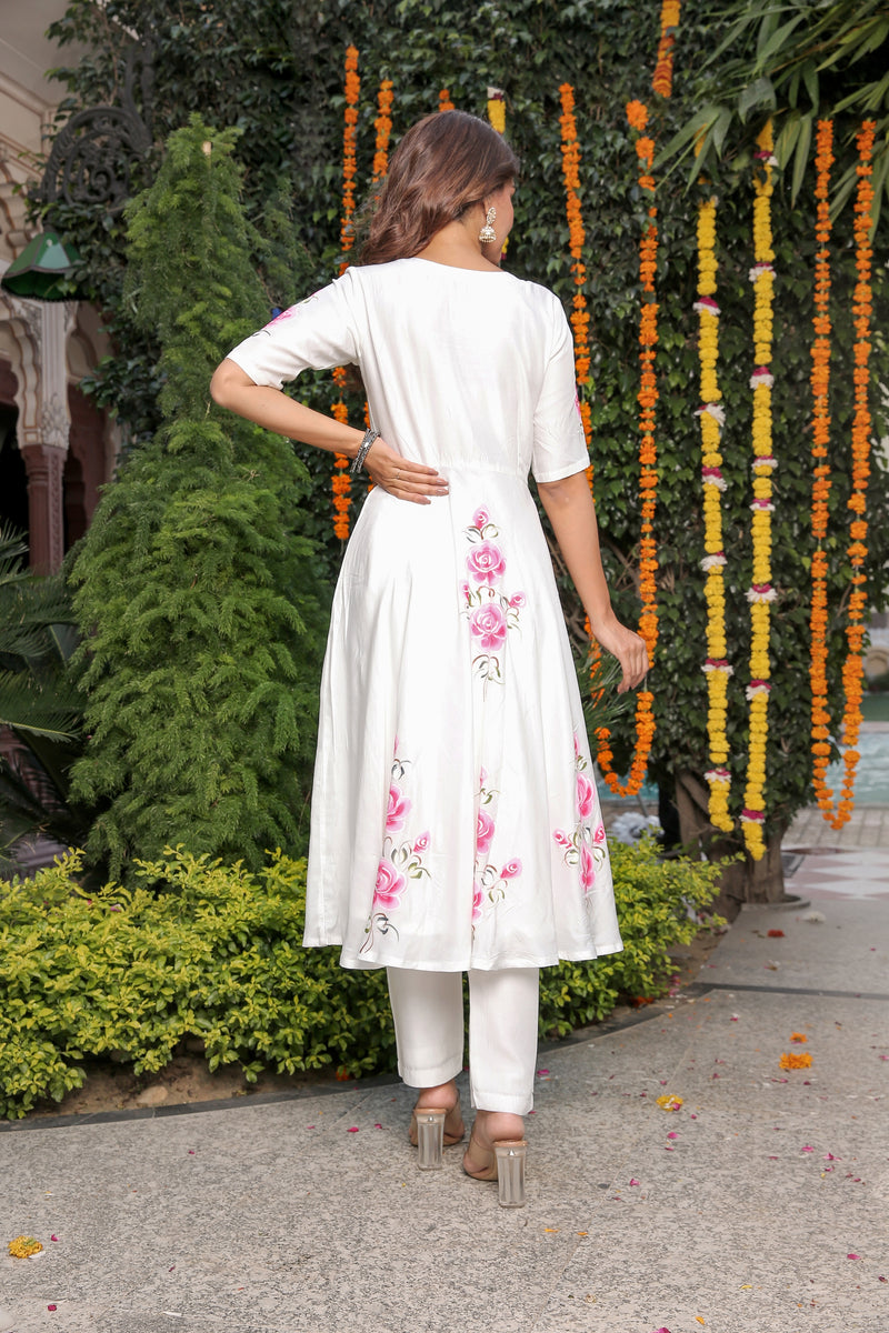 Snow White Muslin Silk Anarkali Suit Set