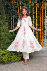 Snow White Muslin Silk Anarkali Suit Set