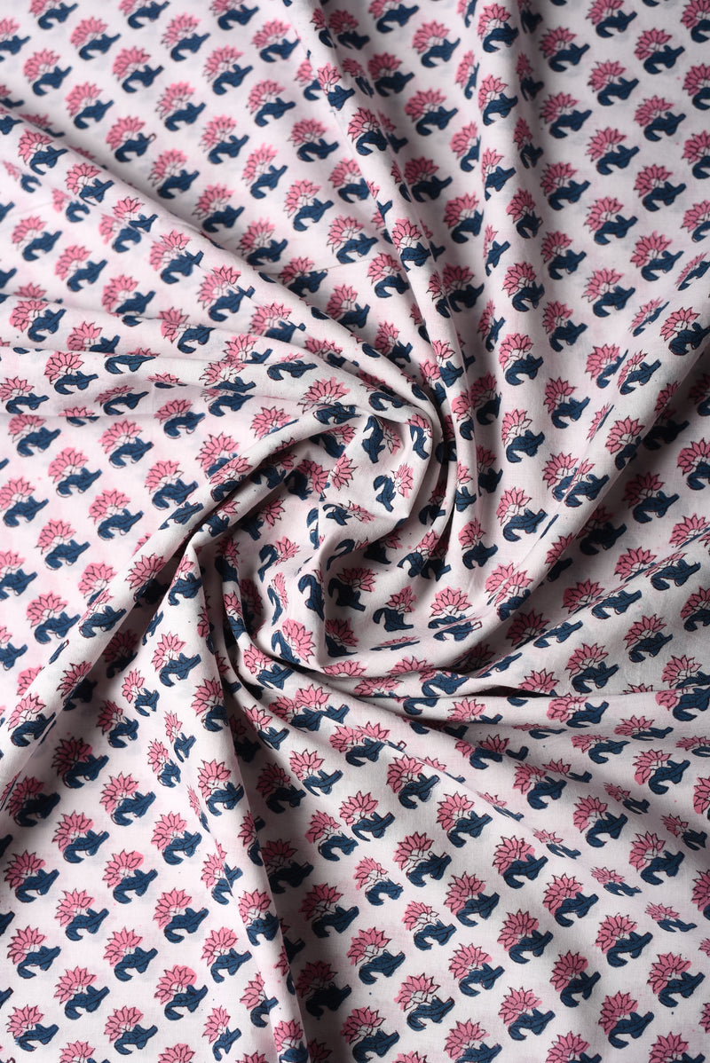 BEAUTIFUL GATHER FLORAL HANDBLOCK PRINT( MUL ) COTTON FABRIC (WIDTH 44 INCHES)