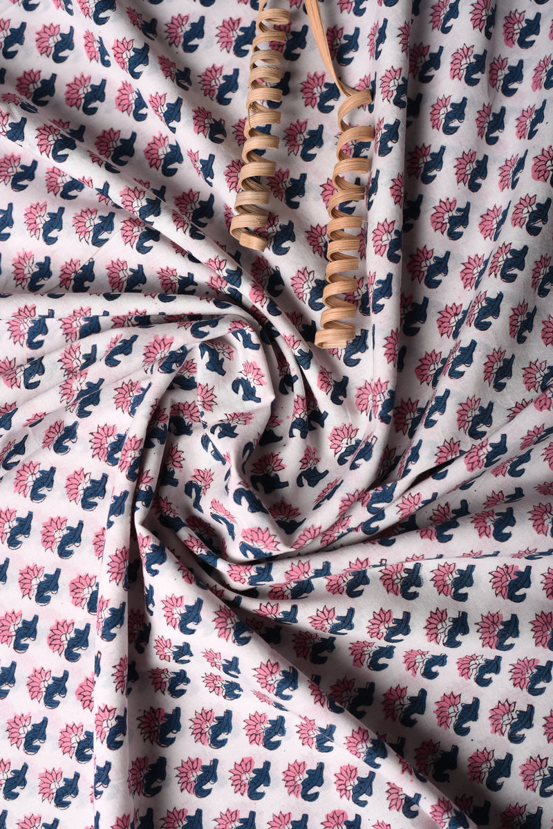 BEAUTIFUL GATHER FLORAL HANDBLOCK PRINT( MUL ) COTTON FABRIC (WIDTH 44 INCHES)