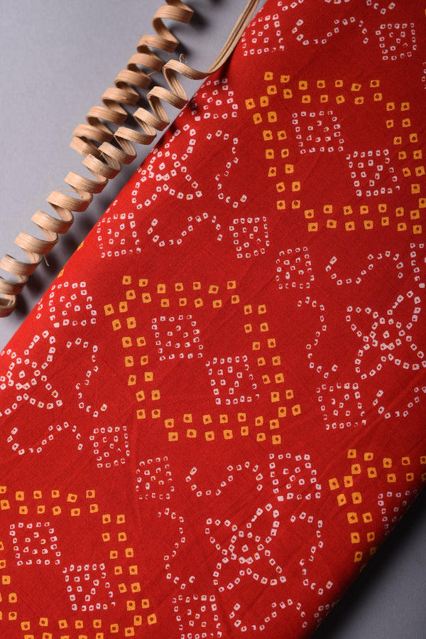 FESTIVAL FAVOURITE RED BANDHEJ FABRIC (WIDTH 44 INCHES)