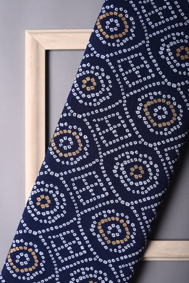 NAVY BLUE BANDHEJ FABRIC (WIDTH 42 INCHES)