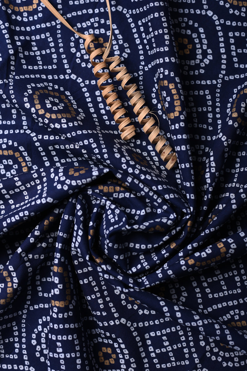 NAVY BLUE BANDHEJ FABRIC (WIDTH 44 INCHES)