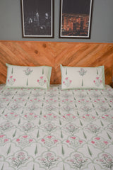 Ready To Rest Floral Pure Handblock King Size Bedsheet