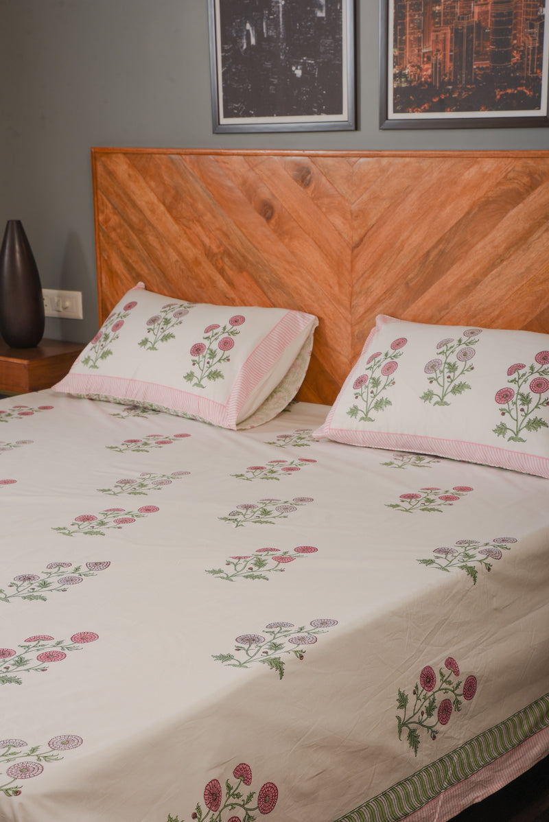 Treasured Soft Pure Handblock Cotton King Size Bedsheet