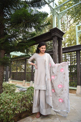 Grey and Gota Handpainted Sharara  women silk suit set