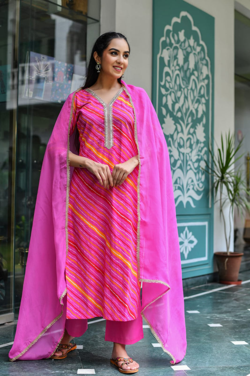 Pink Lehriya Suit Set