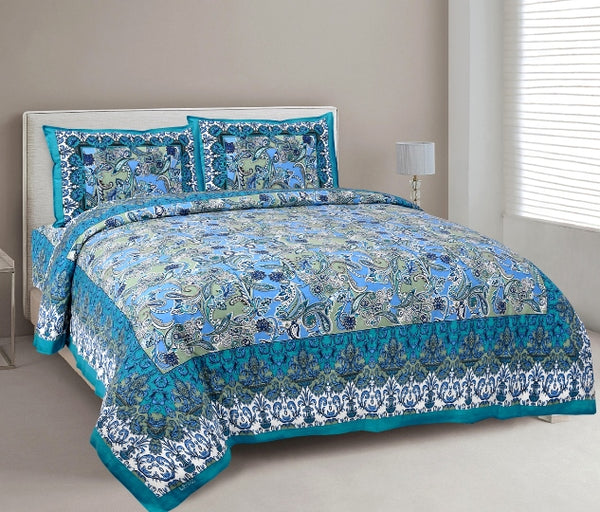 Heavenly Blue Floral Super Comfortable Queen Size Bedsheet