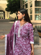Plum White Lace Emroidered Silk Suit Set